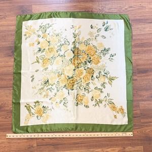 Mosi Square Satin Floral Scarf, Green Trim